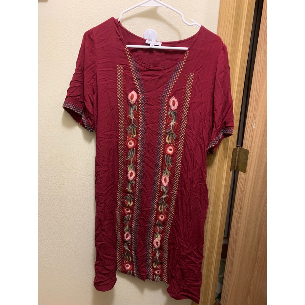 Embroidered Midi Dress with Pockets